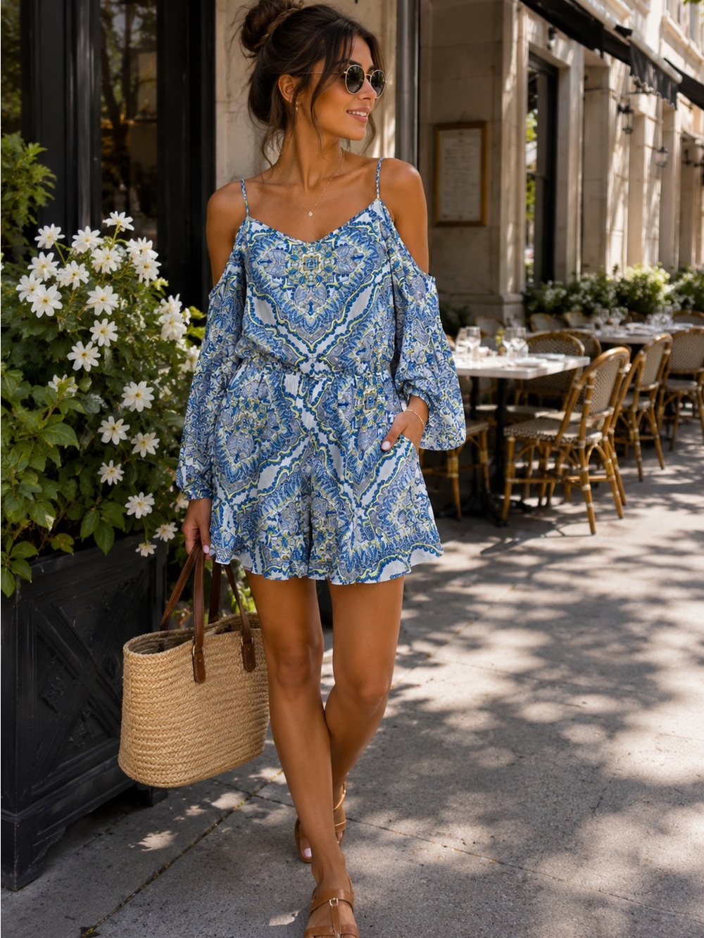 Altar’d State Blue Paisley Cold Shoulder Romper / Jumpsuit 💙✨
